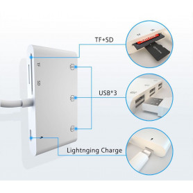 HUB Lightning 6 en 1 Lecteur Carte SD TF + 3 ports USB