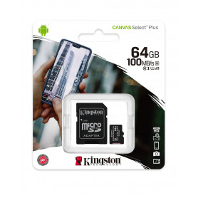 Carte Mémoire Kingston Canvas Select Plus 64GB - Micro SDHC + Adaptateur SD (Origine)