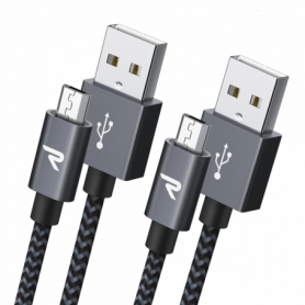 Câble USB / Micro Nylon Tressé RAMPOW RAA-7 Gris/Noir - 1m - Pack de 2
