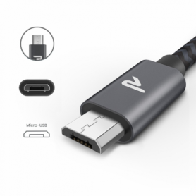 Câble USB / Micro Nylon Tressé RAMPOW RAA-20 Gris/Noir - 20cm/1m/2*2m/3m - Pack de 5