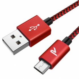 Câble USB / Micro Nylon Tressé RAMPOW RAA-16 Rouge/Noir - 3m