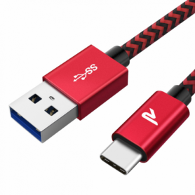 Câble USB / USB-C Nylon Tressé RAMPOW RAC-03 Rouge/Noir - 1m