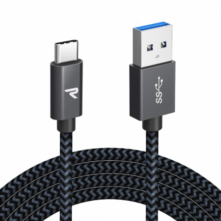 Câble USB / USB-C Nylon Tressé RAMPOW RAC-10 Gris/Noir - 3m