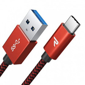 Câble USB / USB-C Nylon Tressé RAMPOW RAC-14 Rouge/Noir - 3m