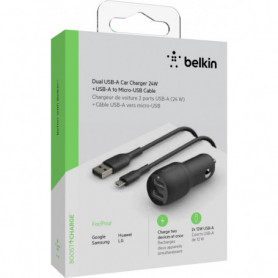 Kit Chargeur Allume-Cigare BELKIN 2 Ports USB avec Câble MicroUSB 24W