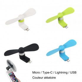 Mini Ventilateur Micro / Type-C / Lightning / USB pour iPhone, Samsung, HUAWEI, Sony, Ordinateur Refroidissement